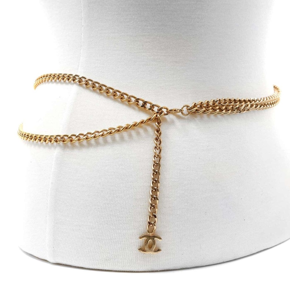 Authentic COCO CHANEL pink Rhinestone gold belt chain 75cm - Picture 13 of 15